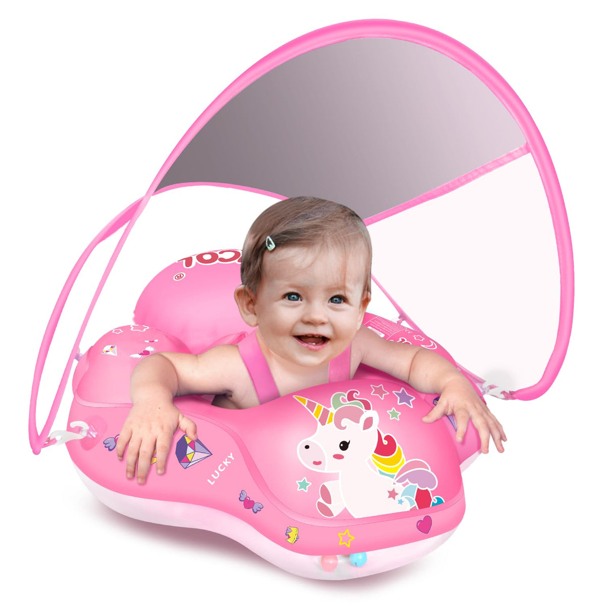LAYCOL Unicorn L baby float with removable canopy for shade and sun protection.
