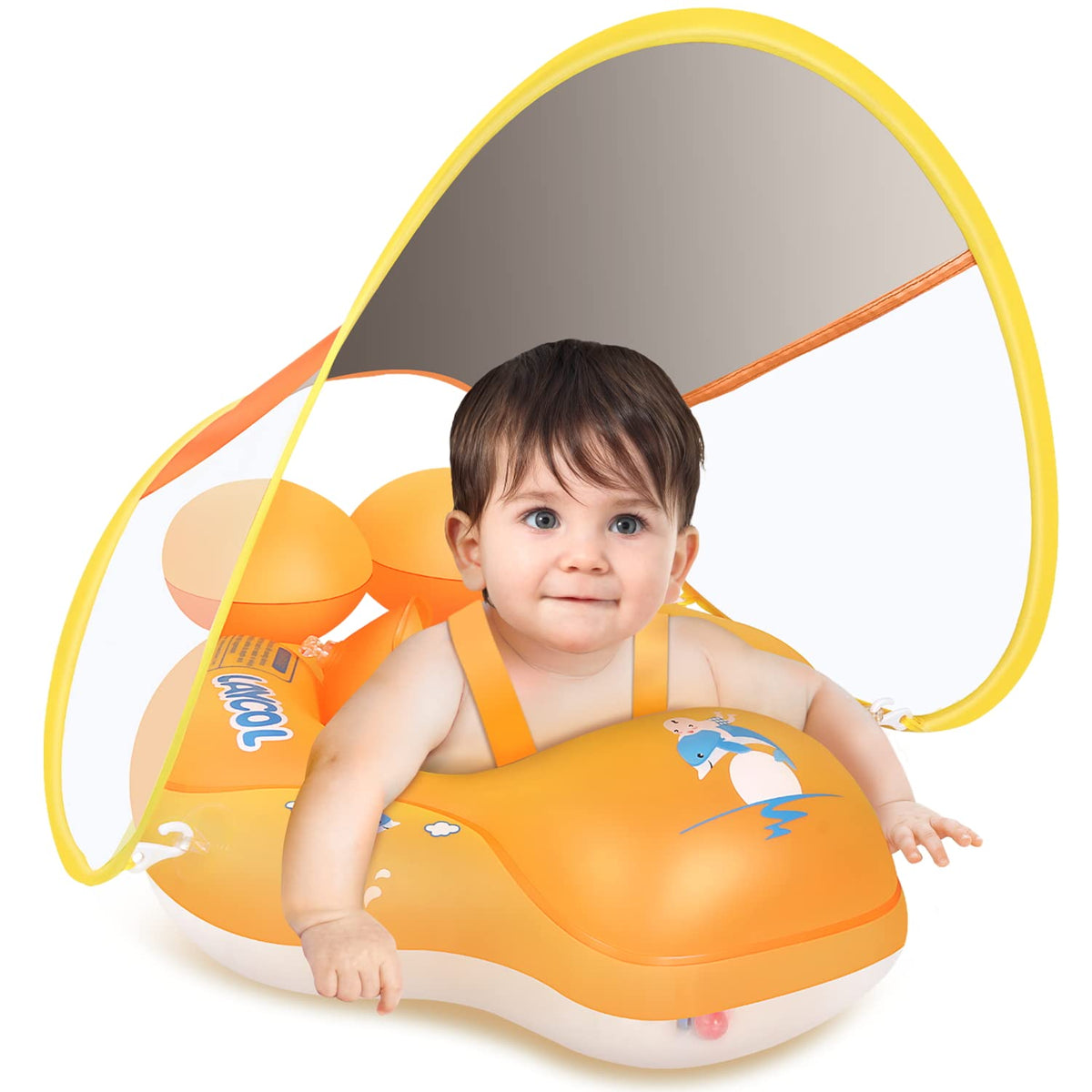 LAYCOL Upgraded No Flip Over Baby Pool Float with canopy for sun protection