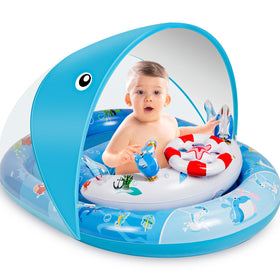 LAYVIC baby float with canopy view provides shade and easy supervision.