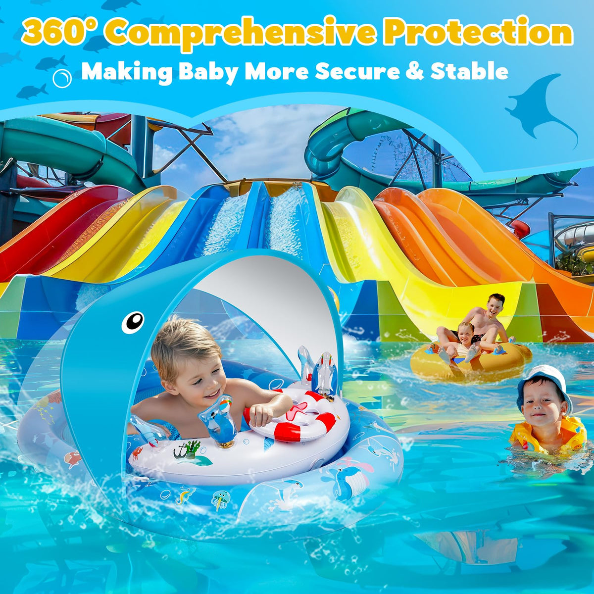 LAYVIC baby float safety seat ensures secure seating during water play.