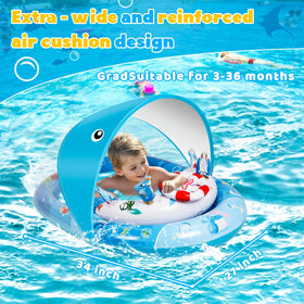 LAYVIC baby float toy console engages baby with squeak-and-play marine toys.