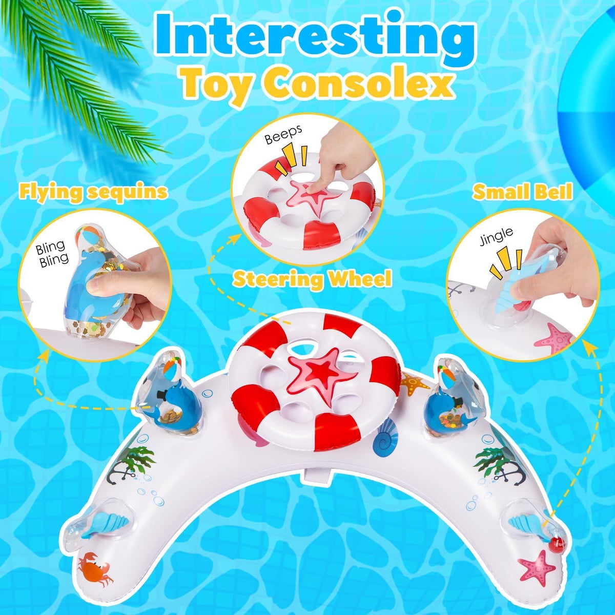LAYVIC baby float UPF50 canopy shields delicate skin from sun.