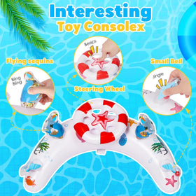 LAYVIC baby float UPF50 canopy shields delicate skin from sun.