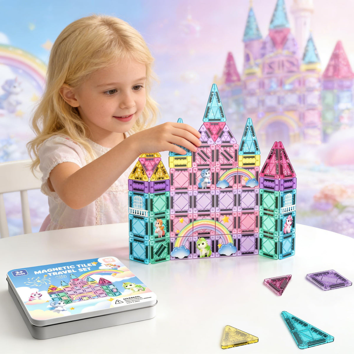 LAYVIC mini magnetic tiles castle encourages imaginative building and storytelling