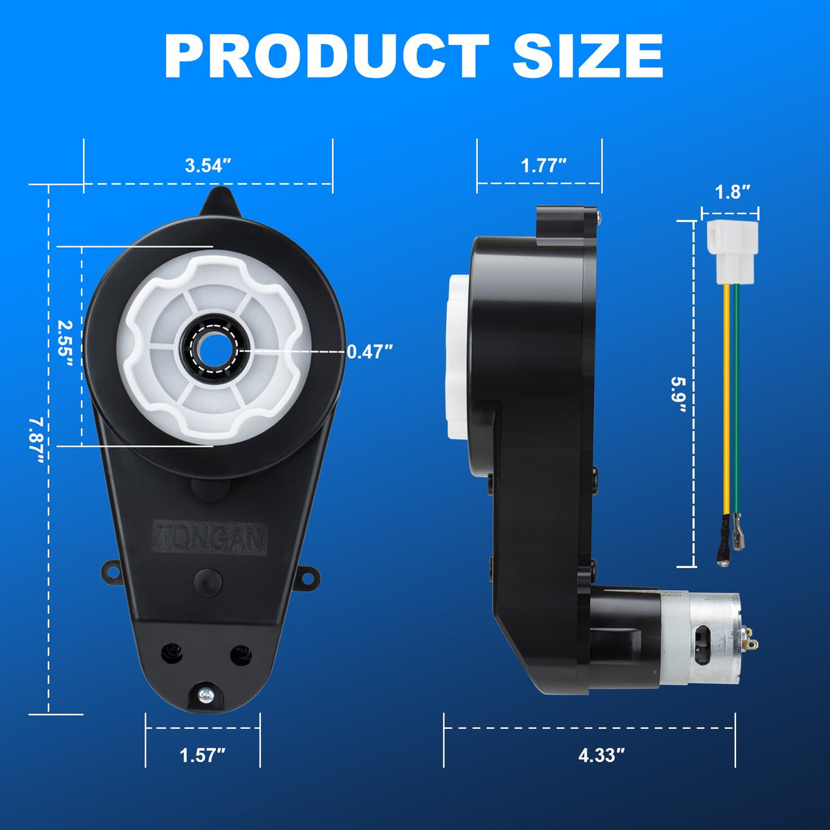 LAZORA durable plastic housing protecting precision gears for ride-on use.