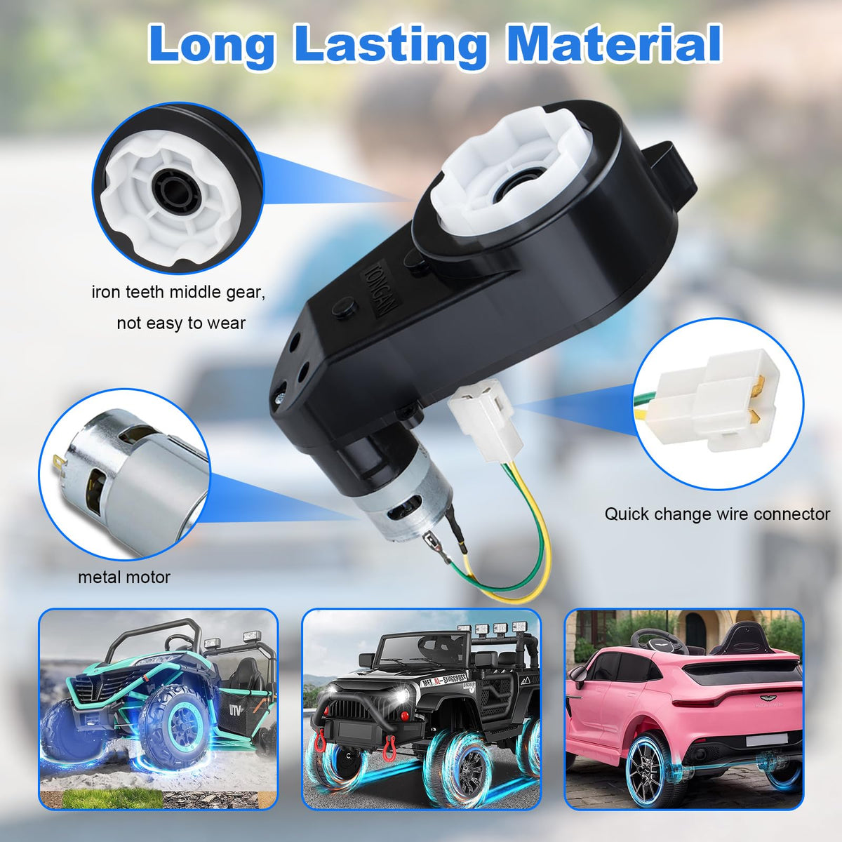 LAZORA versatile ride-on motor enhances performance and control on kids' cars.