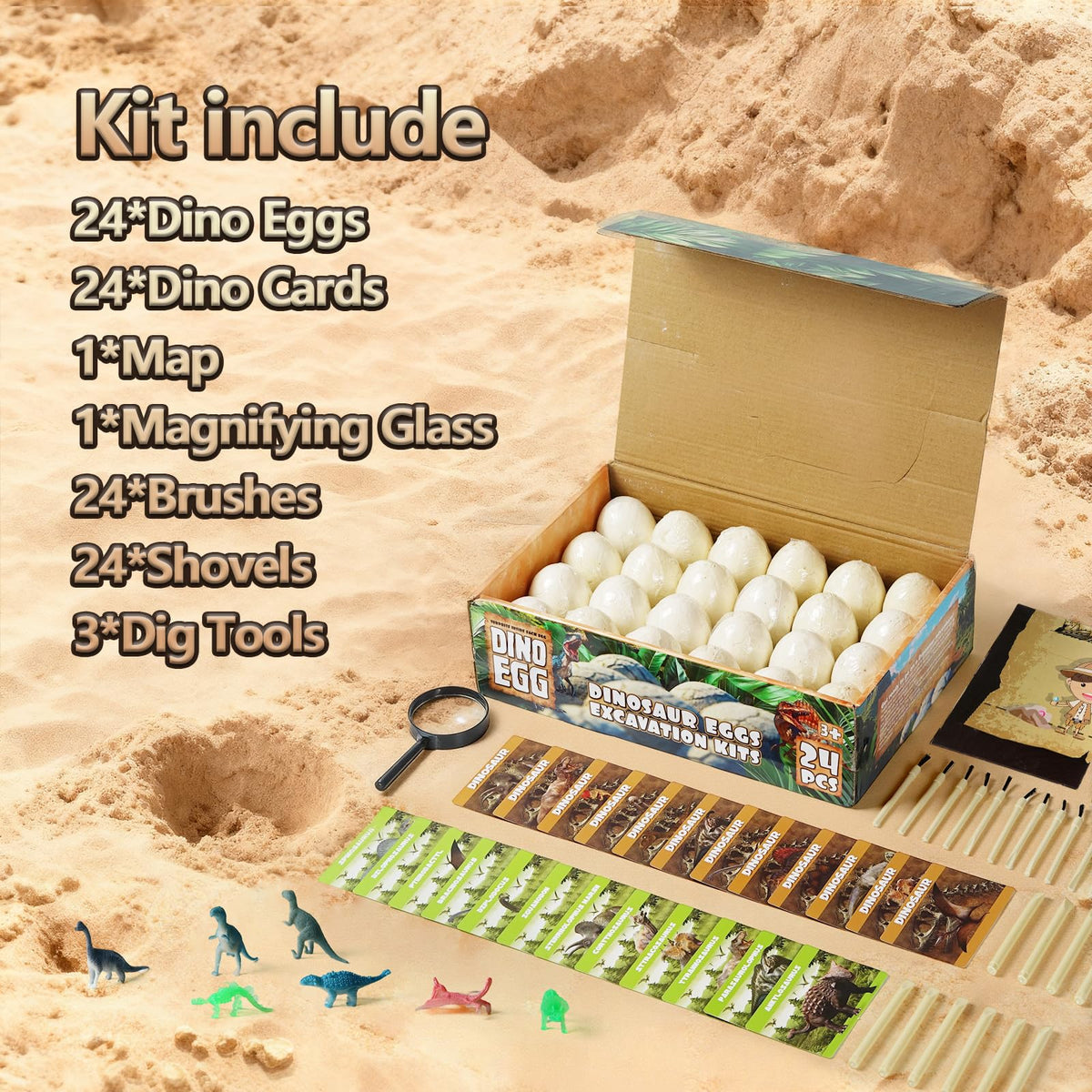 LAZUBDSLQ Dinosaur Eggs Dig Kit: magnifying glass helps turn clues into discoveries.