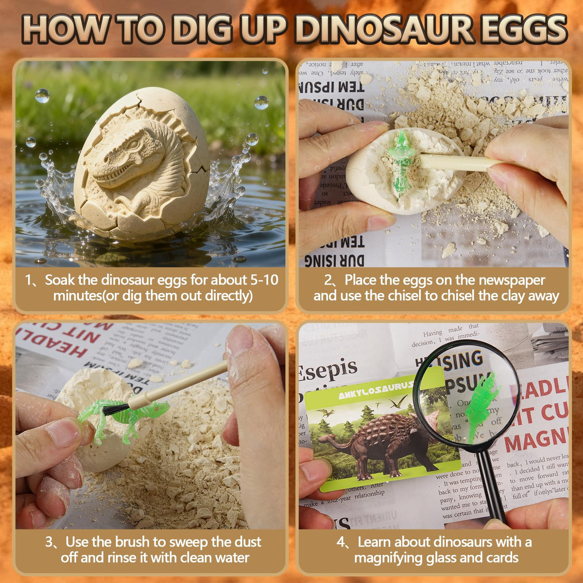 LAZUBDSLQ Dinosaur Eggs Dig Kit: dinosaur world map boosts imaginative STEM exploration.