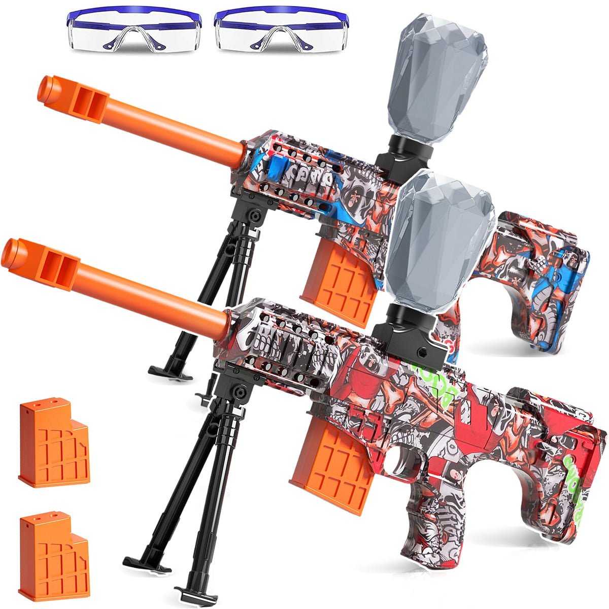 Lazzarou 2-pack electric blaster toys with battery installation for quick setup.