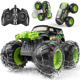 LAZZAROU Amphibious RC Monster Truck front view for outdoor play and bold looks.