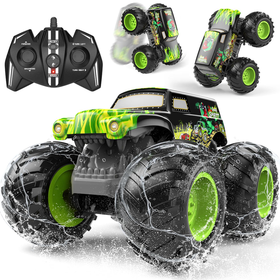 LAZZAROU Amphibious RC Monster Truck front view for outdoor play and bold looks.