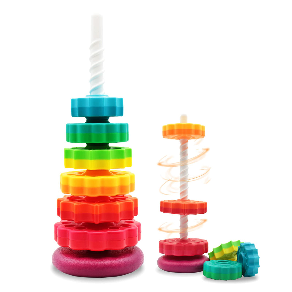 LBAIBB rainbow rotating tower with colorful discs for engaging stacking play