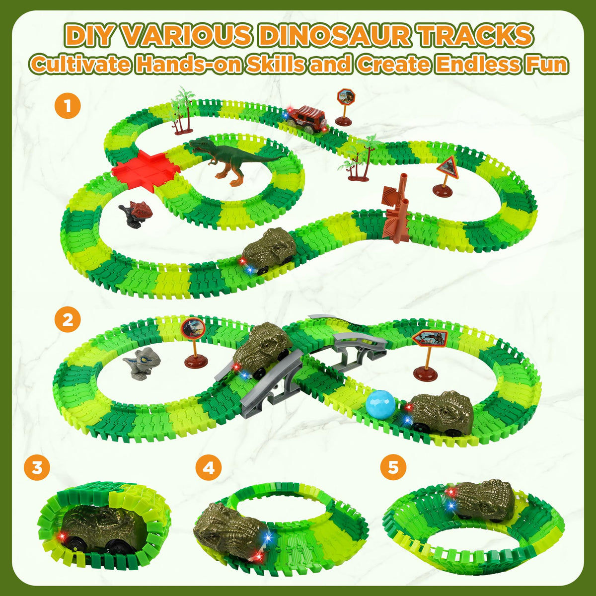 LCIMG flexible-track segments allow creative layouts for longer building sessions.