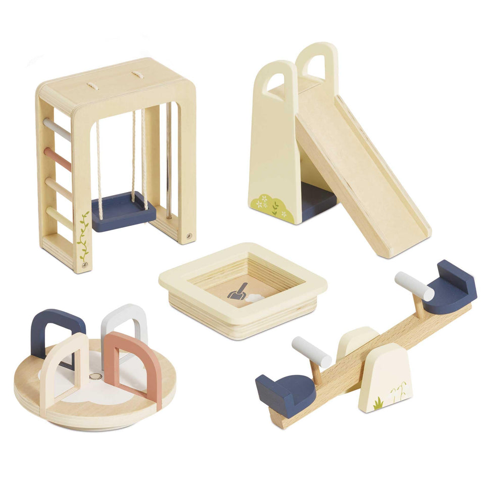 Le Toy Van Dollshouse Outdoor Furniture Set spinning merry-go-round for imaginative play