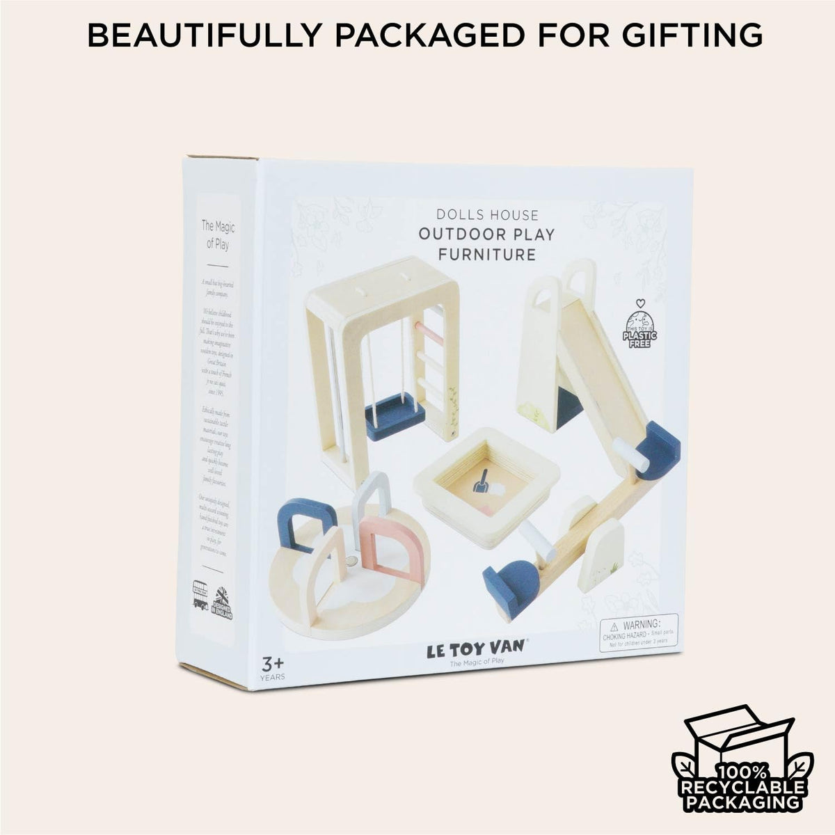 Le Toy Van Dollshouse Outdoor Furniture Set pastel wood finish complements any play space