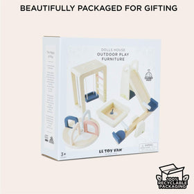 Le Toy Van Dollshouse Outdoor Furniture Set pastel wood finish complements any play space