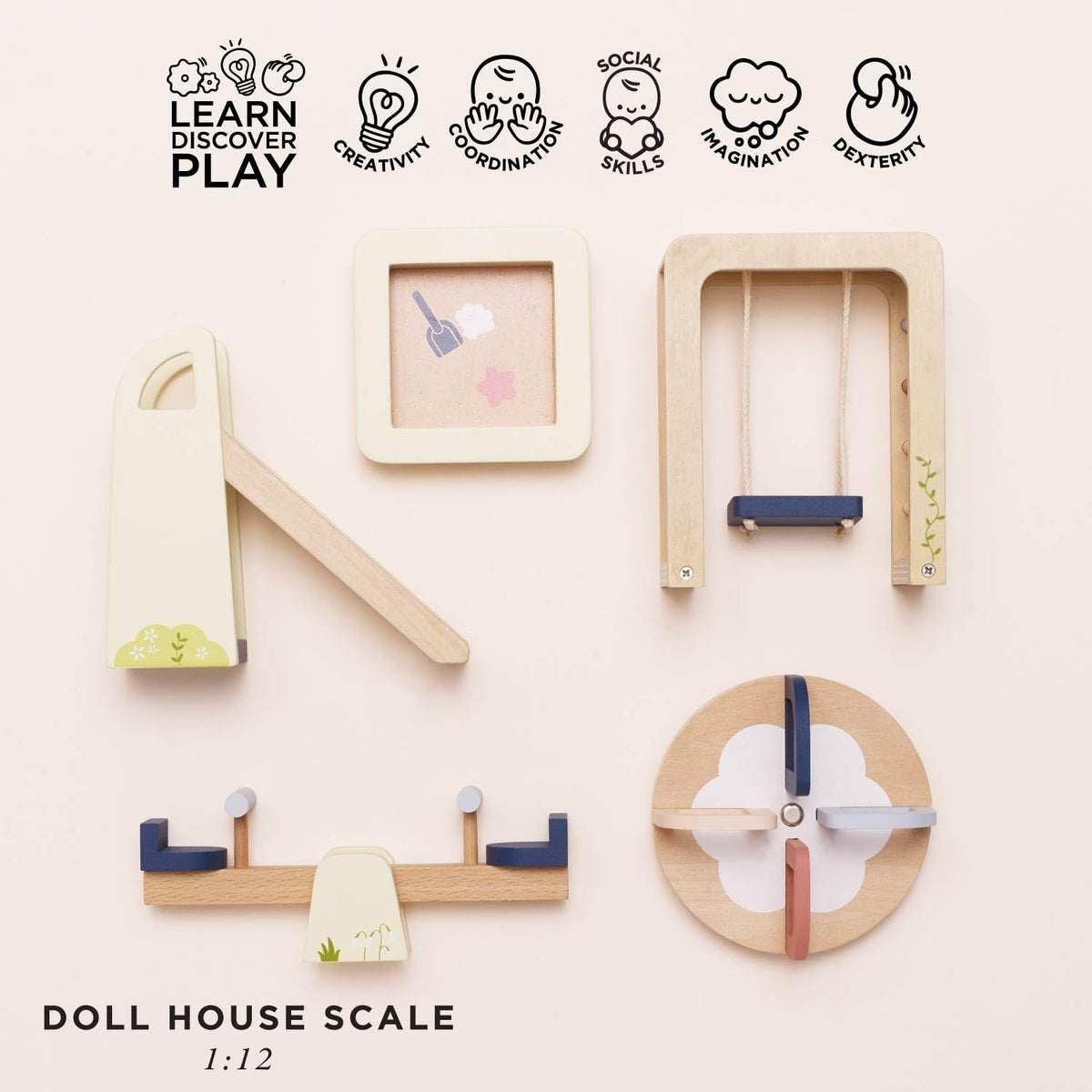 Le Toy Van Dollshouse Outdoor Furniture Set seesaw promotes cooperative play
