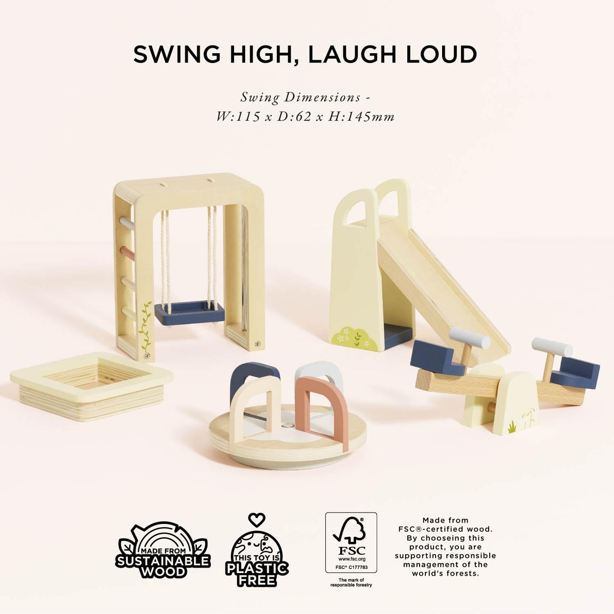 Le Toy Van Dollshouse Outdoor Furniture Set slide adds vertical fun for dolls