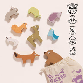 Le Toy Van Petilou Forest Stacker hand-painted wood close-up shows tactile textures.