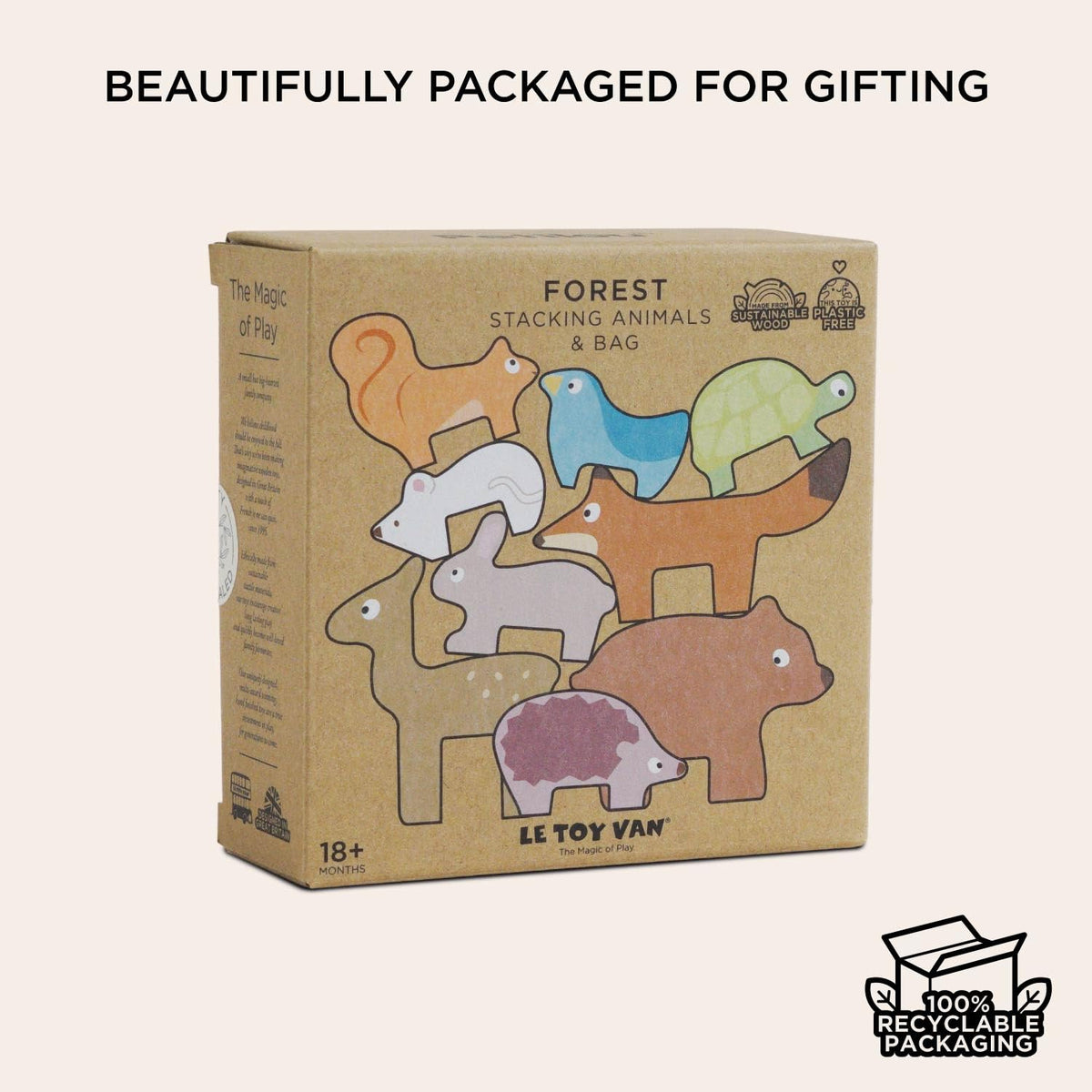 Le Toy Van Petilou Forest Stacker safe, non-toxic paints support worry-free play.