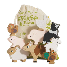 Le Toy Van Sunny Farm Stack with wooden animals balancing for early learning