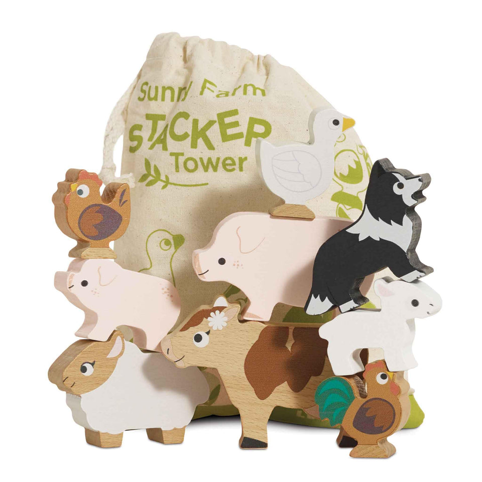 Le Toy Van Sunny Farm Stack with wooden animals balancing for early learning