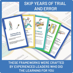 Leader Tools desk-ready cards on a tidy workspace for daily use