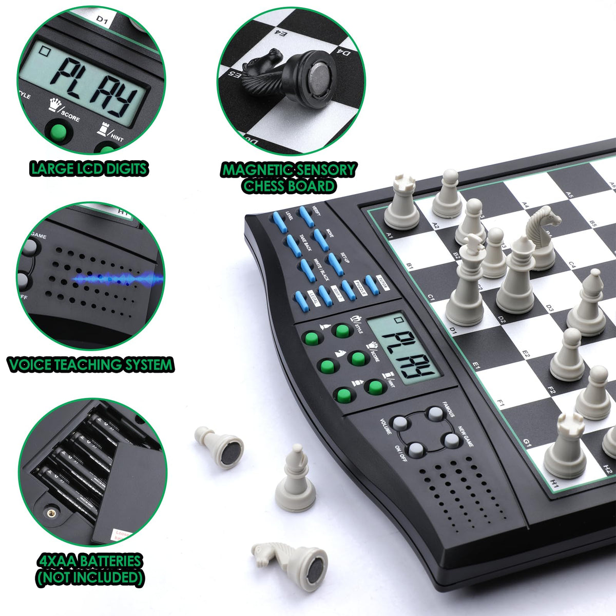 LEAFITOYS Talking Chess Academy large LCD digits improve visibility during practice