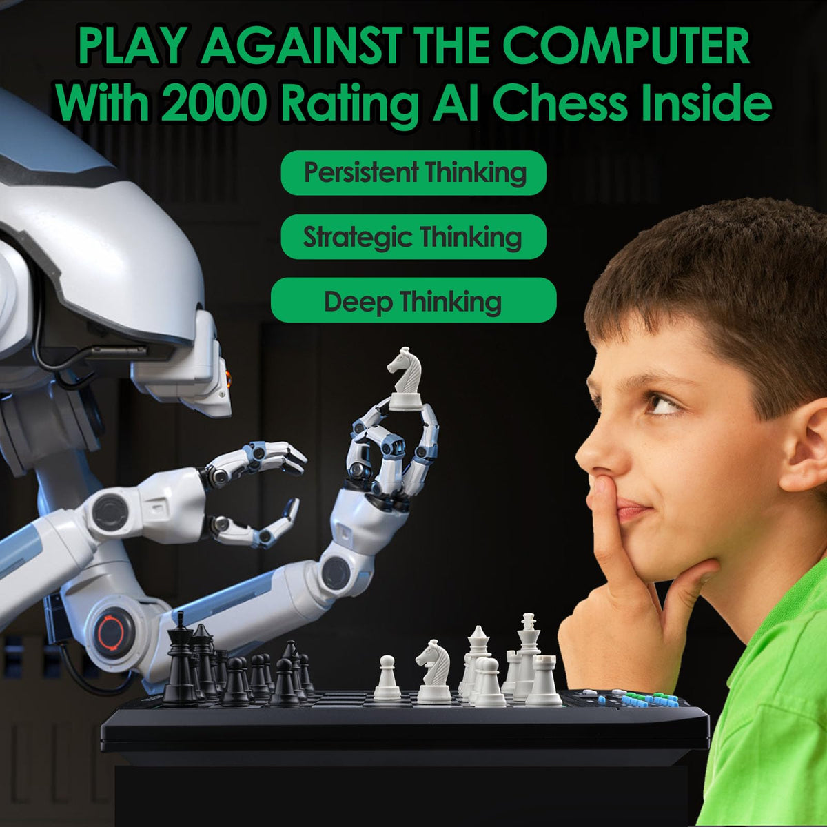 LEAFITOYS Talking Chess Academy side view highlighting portable design for travel