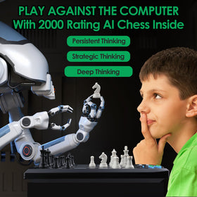 LEAFITOYS Talking Chess Academy side view highlighting portable design for travel