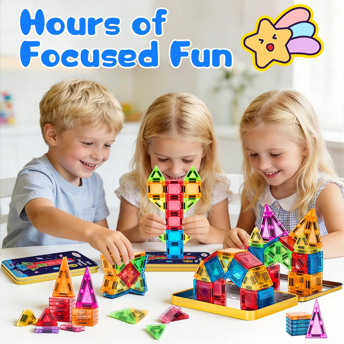 LeagoEra magnetic tiles contents assorted shapes enable diverse constructions and learning play.