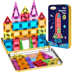 LeagoEra magnetic tiles travel set in metal tin offers portable storage for on-the-go fun.