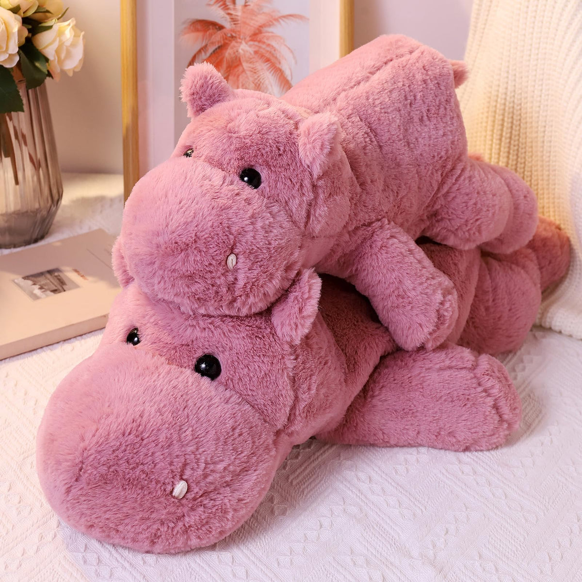 Leahaoe couch-side hippo plush offering relaxing companionship