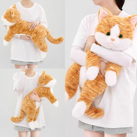 Leahaoe large weighted cat 26-inch orange color close-up, premium fabric for comforting snuggles.