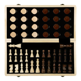 LEAP wooden chess board folding design in walnut and maple for portable play.