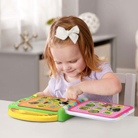 LeapFrog 100 Animals Book green bilingual mode offers English and Spanish songs