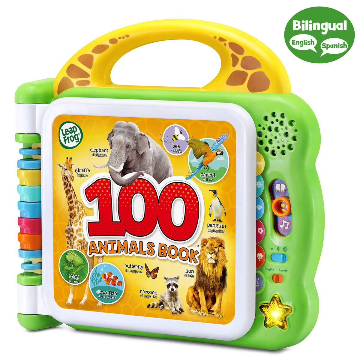 LeapFrog 100 Animals Book green child turning pages supports hands-on discovery