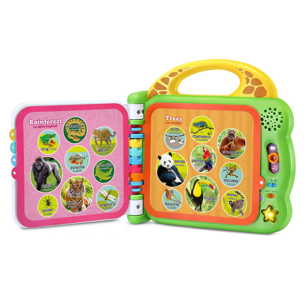 LeapFrog 100 Animals Book green interactive page shows animal names and sounds