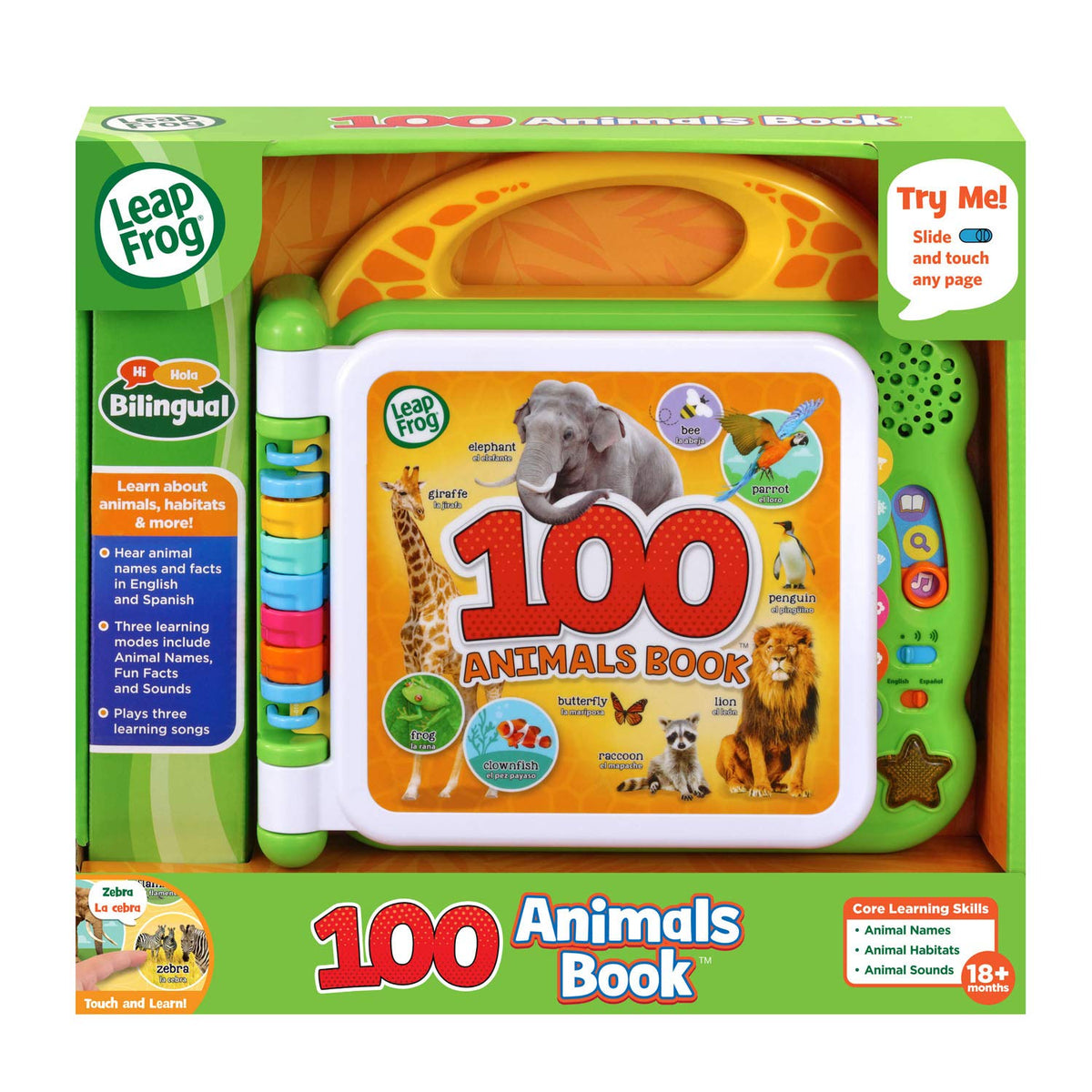 LeapFrog 100 Animals Book green six double-sided pages highlight diverse habitats