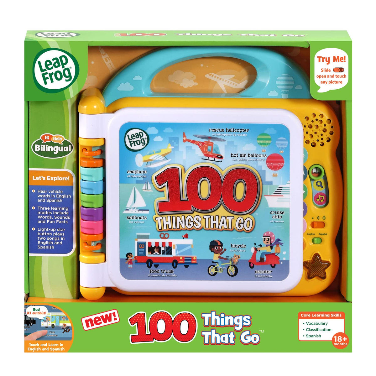 LeapFrog 100 Things That Go portable handle makes learning on the go simple.