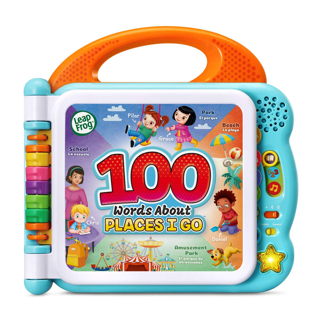LeapFrog 100 Words About Places book cover shows bilingual learning for toddlers