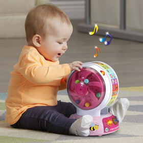 LeapFrog Spin and Sing Alphabet Zoo spins to teach cause and effect.