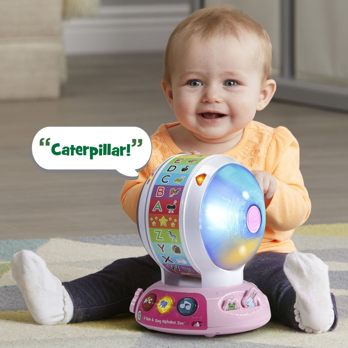 LeapFrog Alphabet Zoo buttons promote tactile exploration with bee, frog, and rabbit.