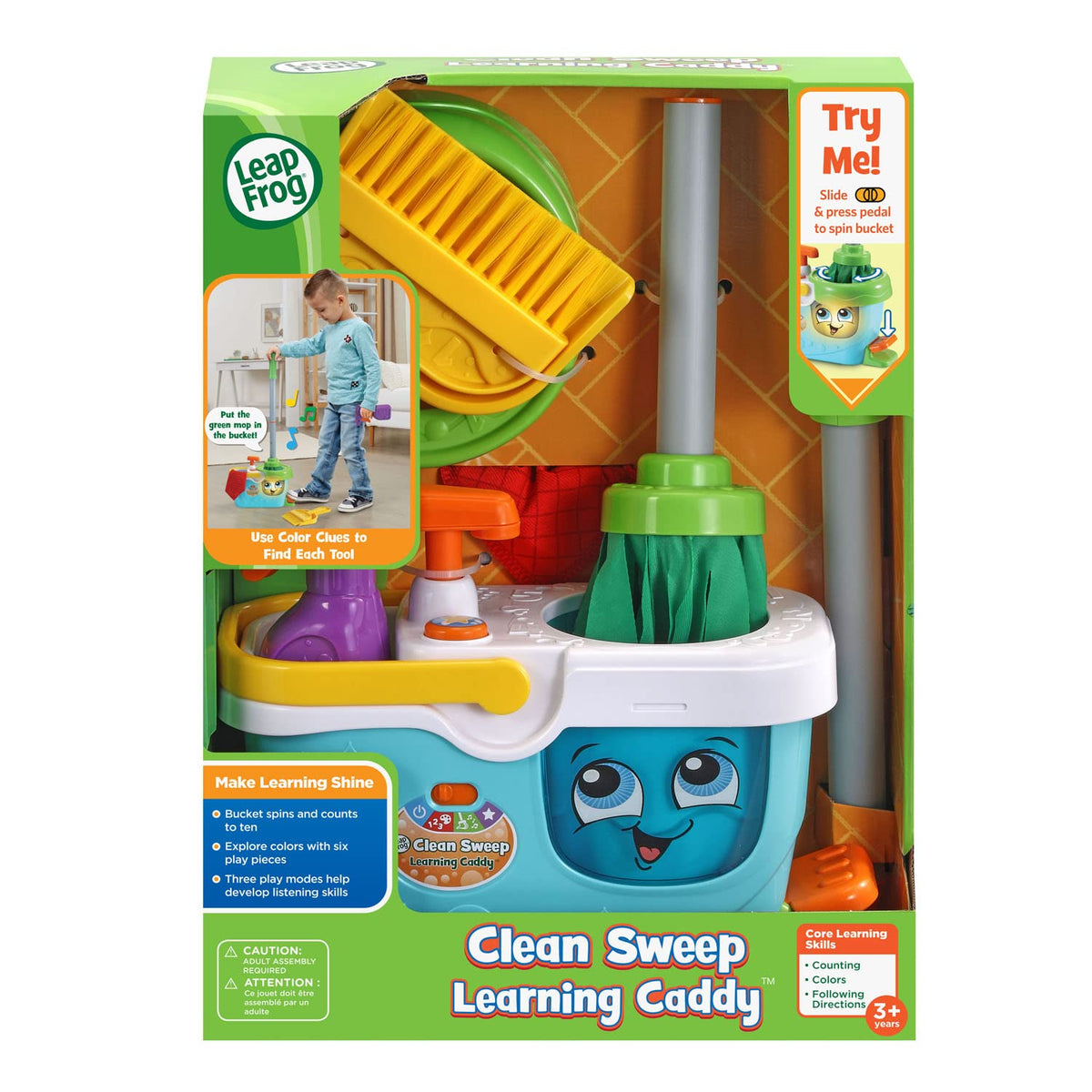 LeapFrog Clean Sweep face lights and sings during cleanup play
