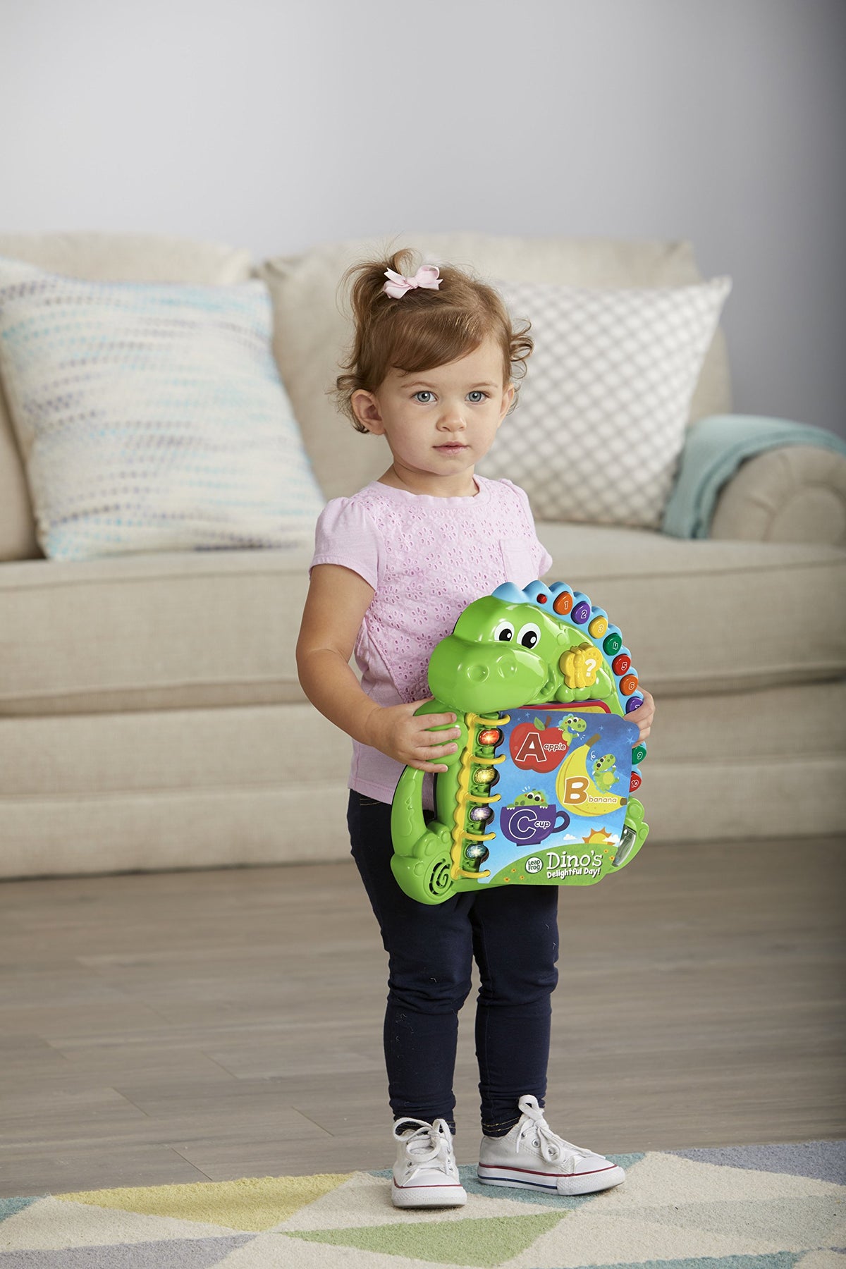 LeapFrog's Dino's Delightful Day includes demo batteries for quick exploration.