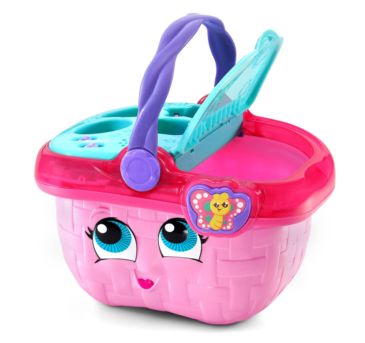 Interactive shape sorter recognizes food shapes and colors during play.