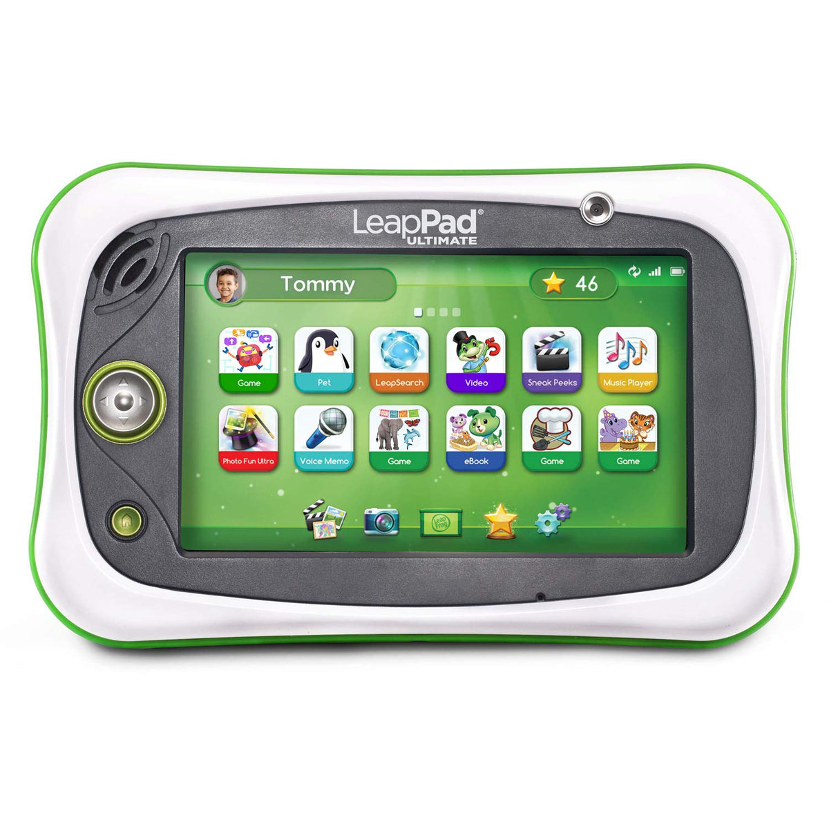 LeapFrog LeapPad Ultimate Ready for School tablet front view, durable kid-friendly design.