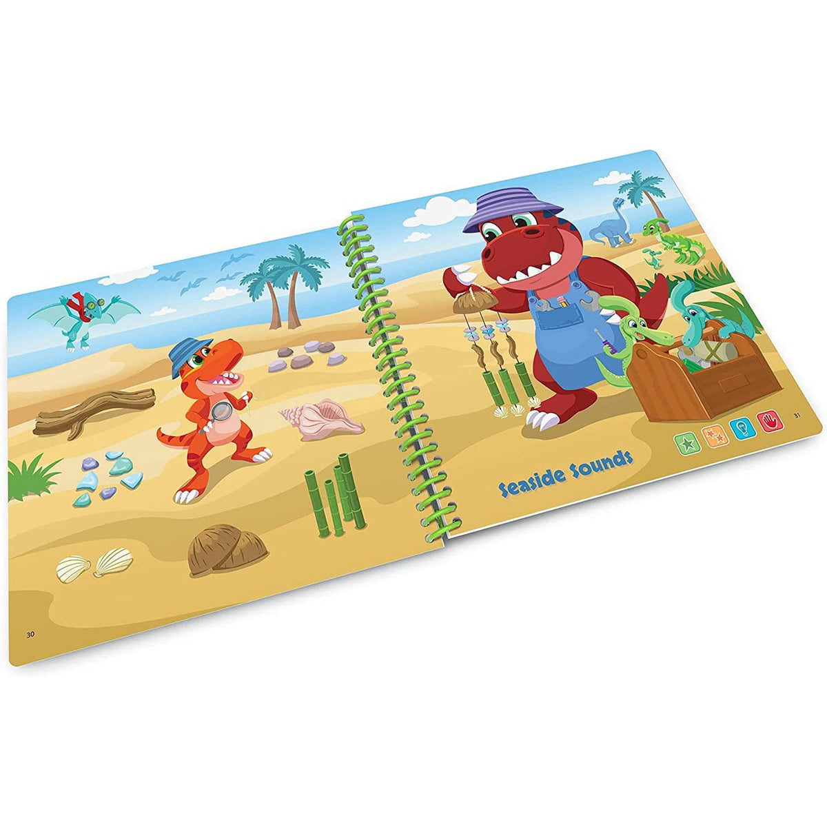 LeapFrog LeapStart Duck, Duck, T-Rex pages offer interactive activities for memory and sequencing.