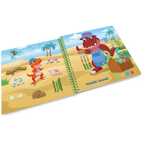 LeapFrog LeapStart Duck, Duck, T-Rex pages offer interactive activities for memory and sequencing.