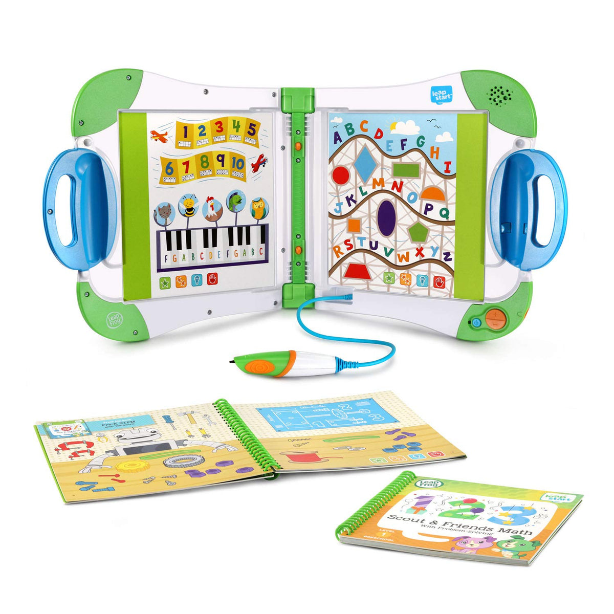 LeapFrog LeapStart stylus tapping pages to boost reading and counting skills.